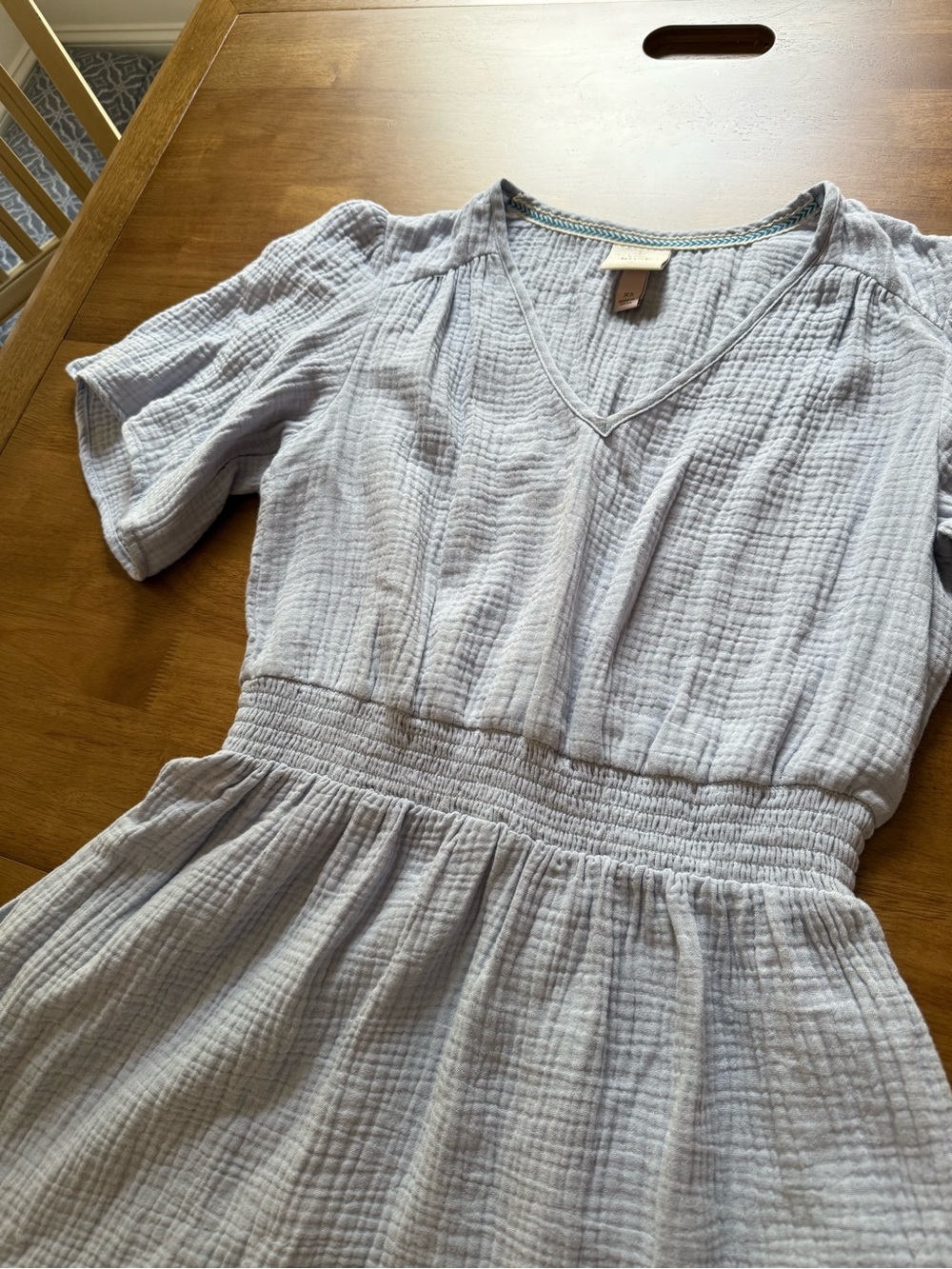 Knox Rose XS 100% Cotton Gauze Tiered Midi Dress Blue Pockets